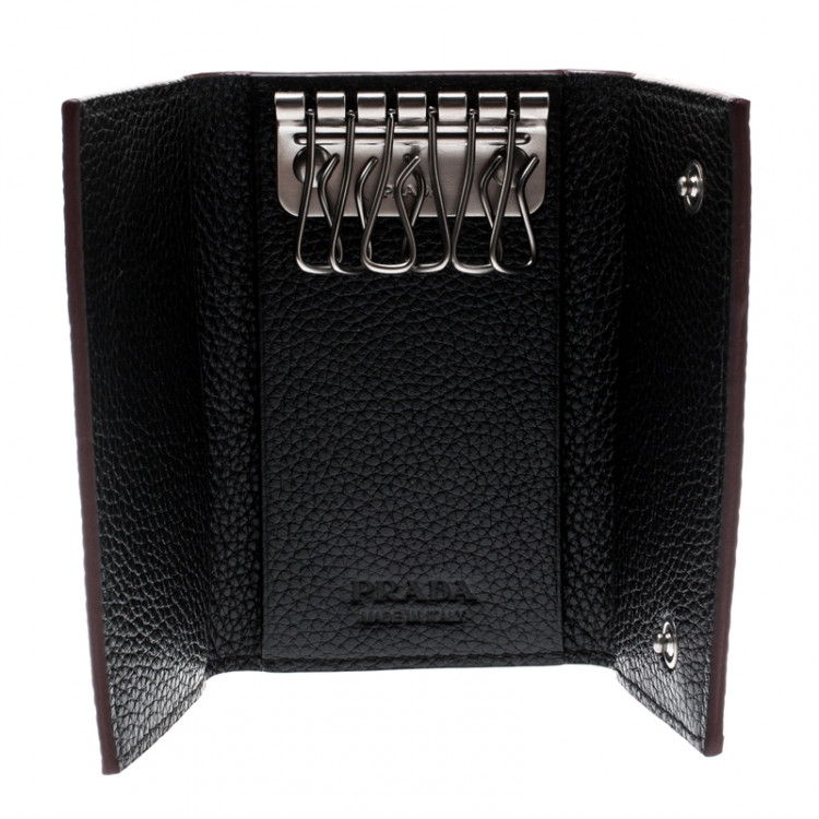PRADA Key Holder 6 Ring Case Saffiano Leather Black Italy from