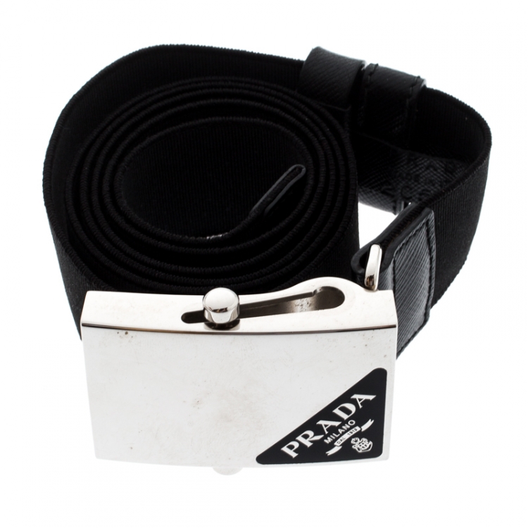 Pre Owned Prada Black Stretch Fabric Belt 90CM