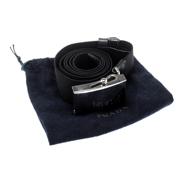 Pre Owned Prada Black Stretch Fabric Belt 90CM