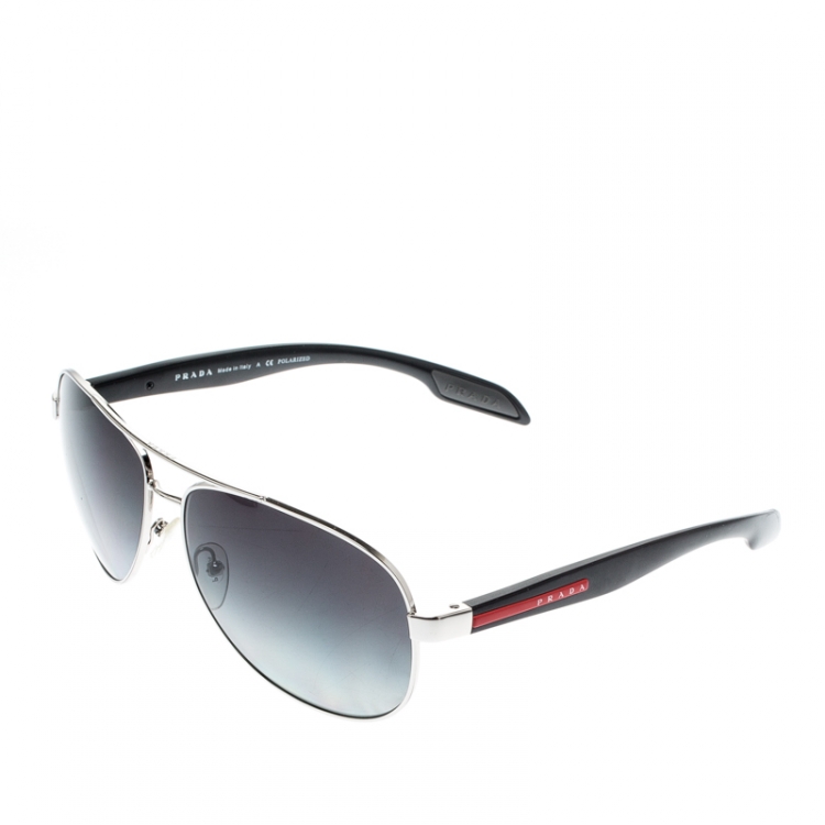 Pre Owned Prada Silver/ Black Gradient Polarized SPS53P Linea Rossa Aviator Sunglasses