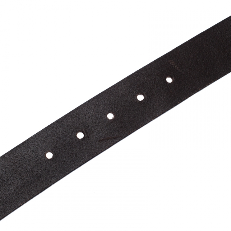 Pre Owned Prada Dark Brown Leather Logo Plague Belt 90CM