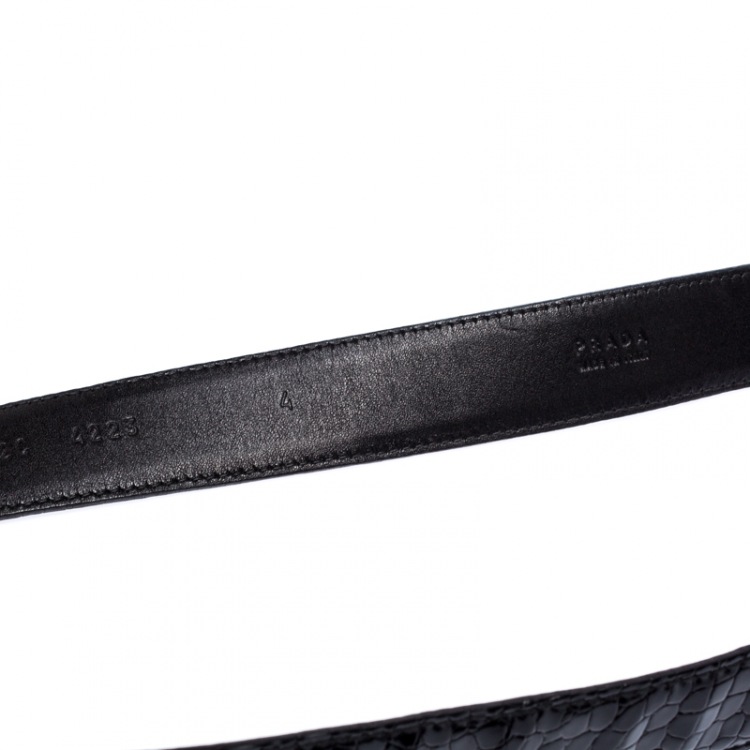Pre Owned Prada Black Croc Embossed Patent Leather Buckle Belt 95CM