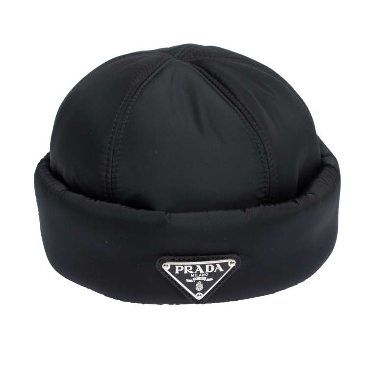 Prada Black Padded Nylon Beanie Hat M 