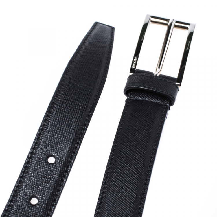 Pre Owned Prada Black Saffiano Leather Buckle Belt 90CM