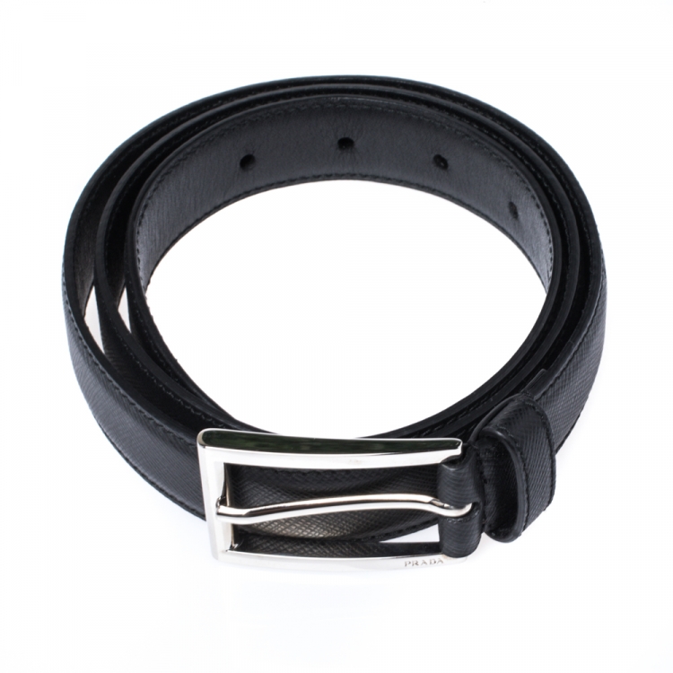 Pre Owned Prada Black Saffiano Leather Buckle Belt 90CM