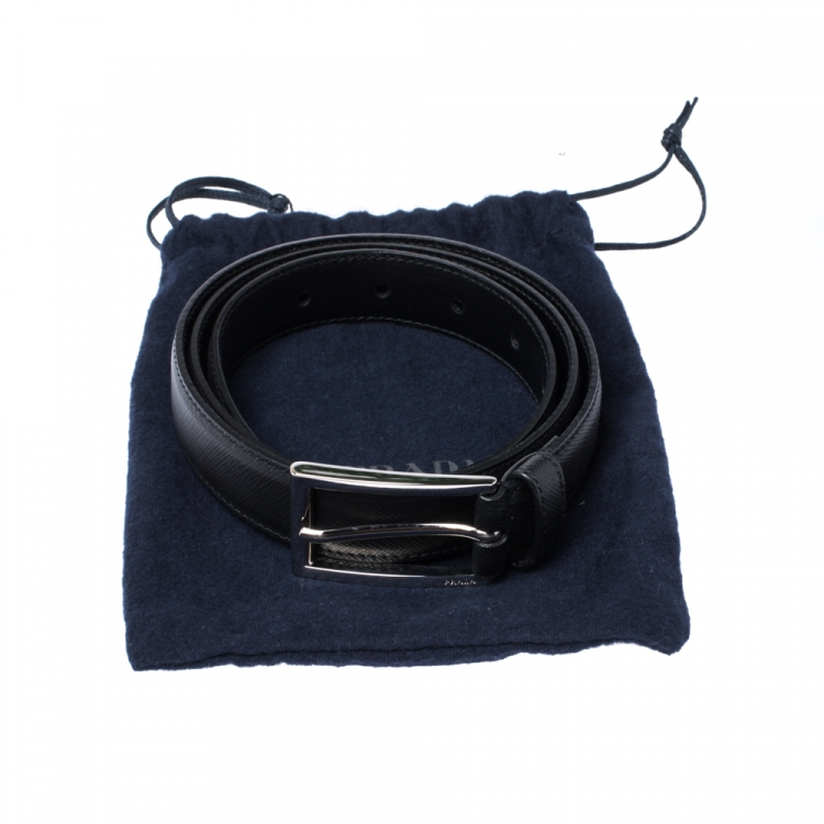 Pre Owned Prada Black Saffiano Leather Buckle Belt 90CM