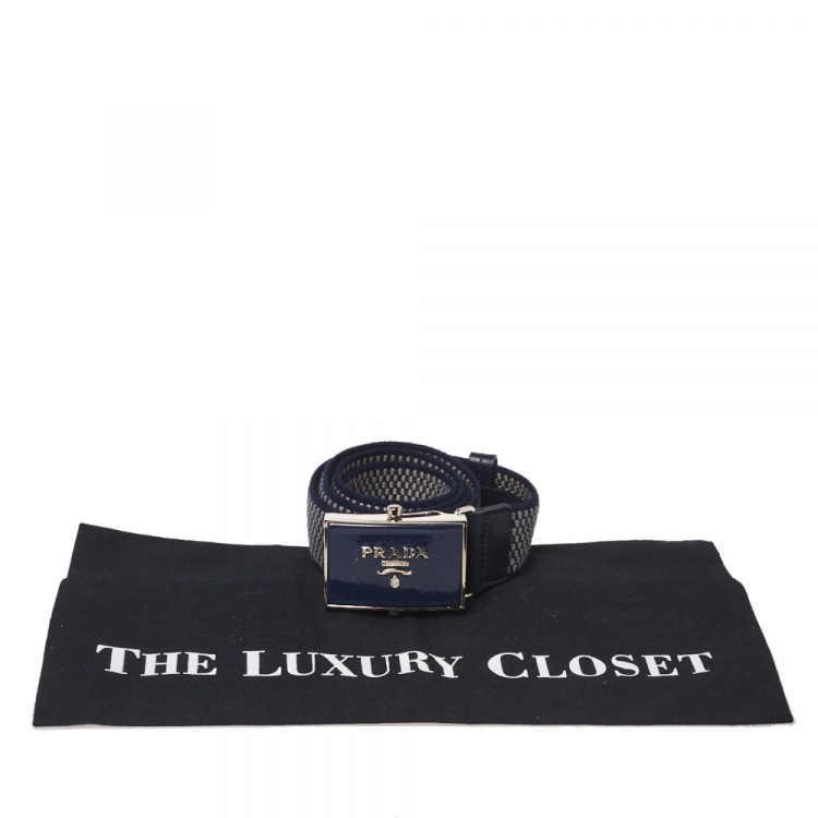 Pre Owned Prada Blue/Grey Woven Fabric Buckle Belt 95CM
