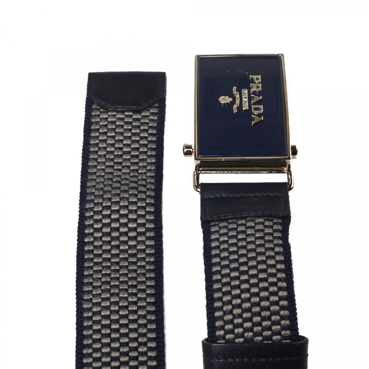 Pre Owned Prada Blue/Grey Woven Fabric Buckle Belt 95CM