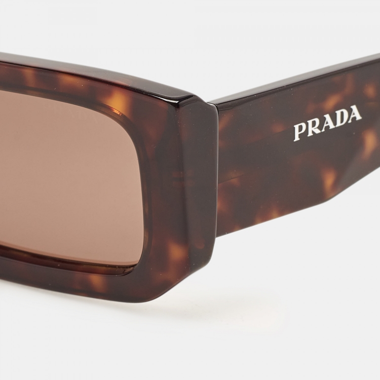 Pre Owned Prada Dark Brown Tortoise SPR06Y Square Sunglasses