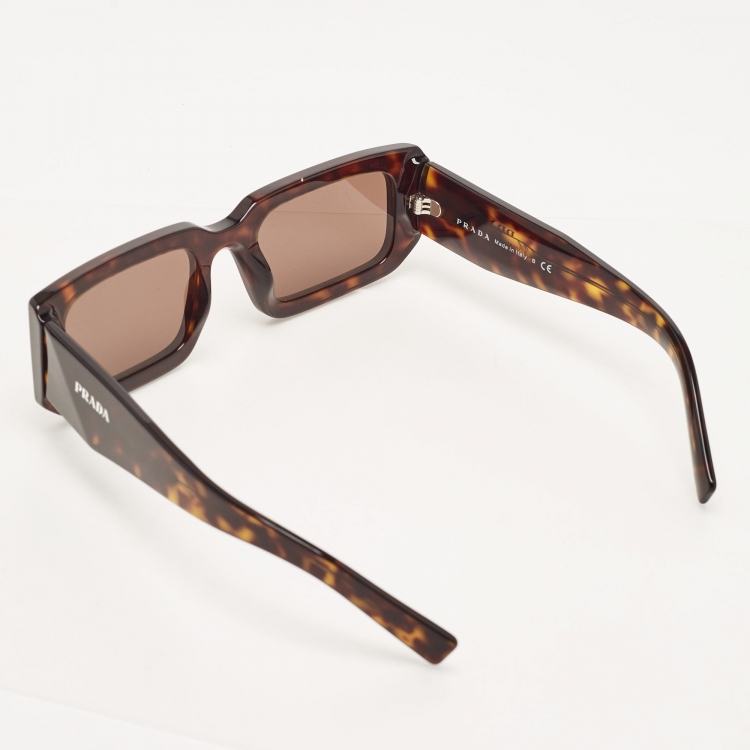 Pre Owned Prada Dark Brown Tortoise SPR06Y Square Sunglasses