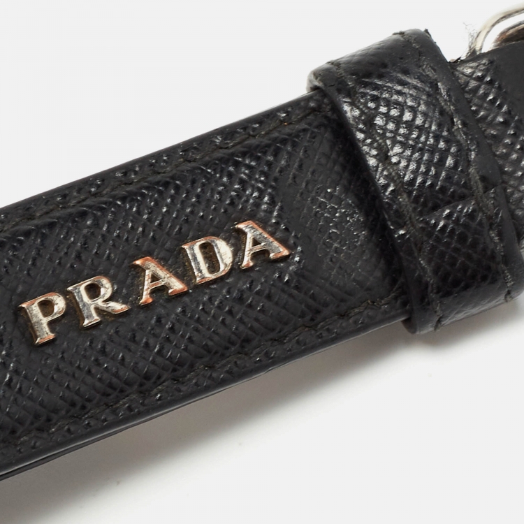 Pre Owned Prada Black Leather Logo Key Chain 