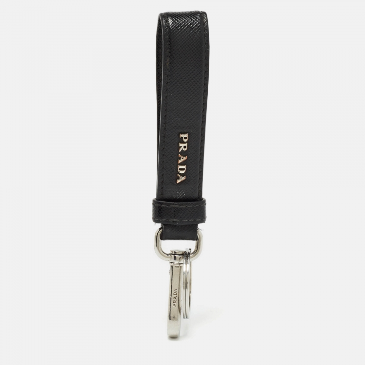 Pre Owned Prada Black Leather Logo Key Chain 