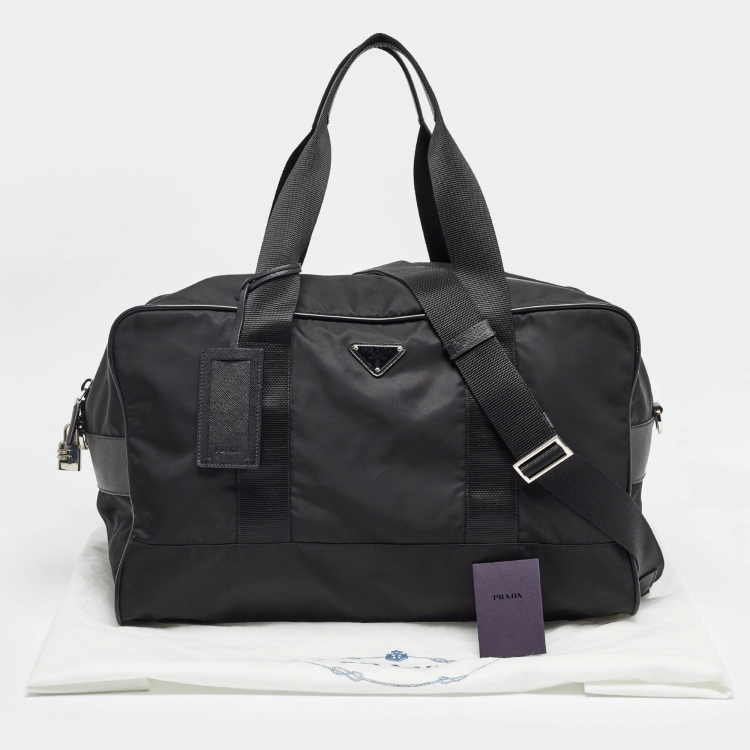 Pre Owned Prada Black Nylon and Leather Duffle Bag