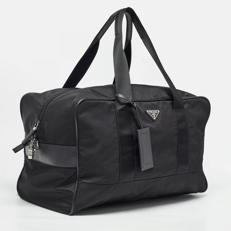 Pre Owned Prada Black Nylon and Leather Duffle Bag