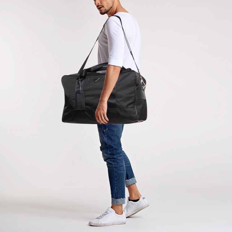 Pre Owned Prada Black Nylon and Leather Duffle Bag
