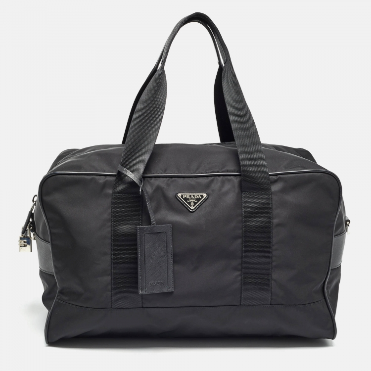 Pre Owned Prada Black Nylon and Leather Duffle Bag