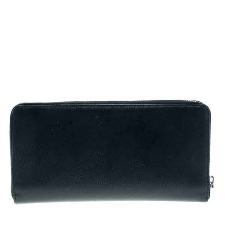 Pre Owned Prada Dark Blue Saffiano Leather Zip Around Agenda Cover