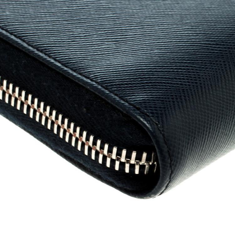 Pre Owned Prada Dark Blue Saffiano Leather Zip Around Agenda Cover