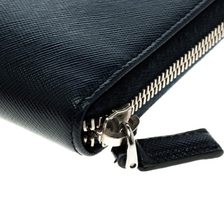 Pre Owned Prada Dark Blue Saffiano Leather Zip Around Agenda Cover