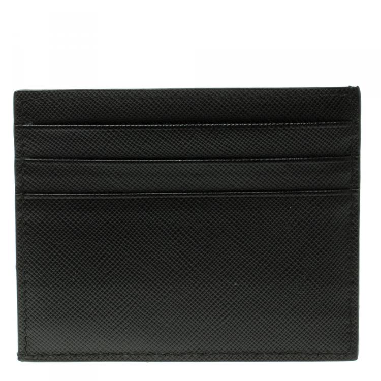 Pre Owned Prada Black Saffiano Metal Leather Card Holder