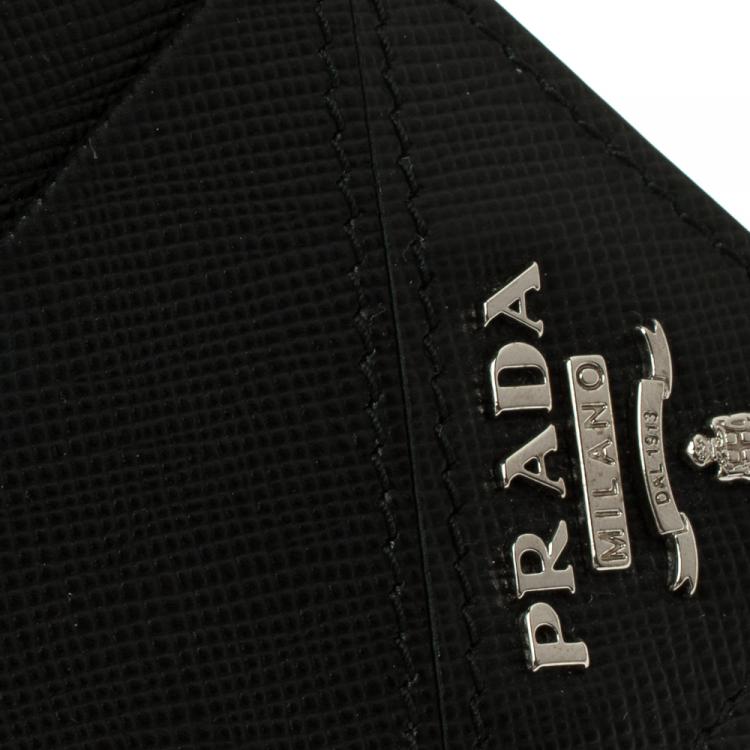 Pre Owned Prada Black Saffiano Metal Leather Card Holder
