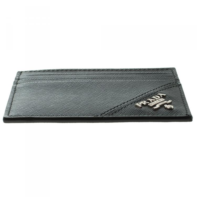 Pre Owned Prada Black Saffiano Metal Leather Card Holder
