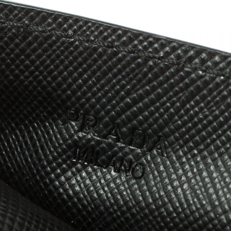 Pre Owned Prada Black Saffiano Metal Leather Card Holder