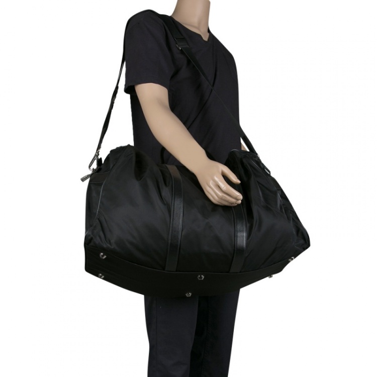 Prada Black Nylon and Saffiano Leather Trim Duffel Bag Prada | TLC