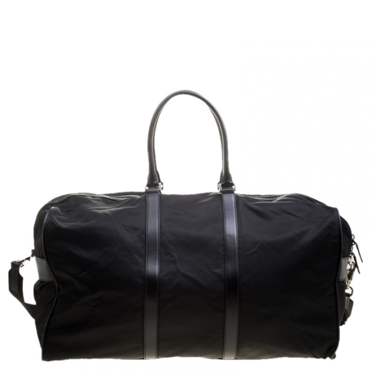 Pre Owned Prada Black Nylon and Saffiano Leather Trim Duffel Bag