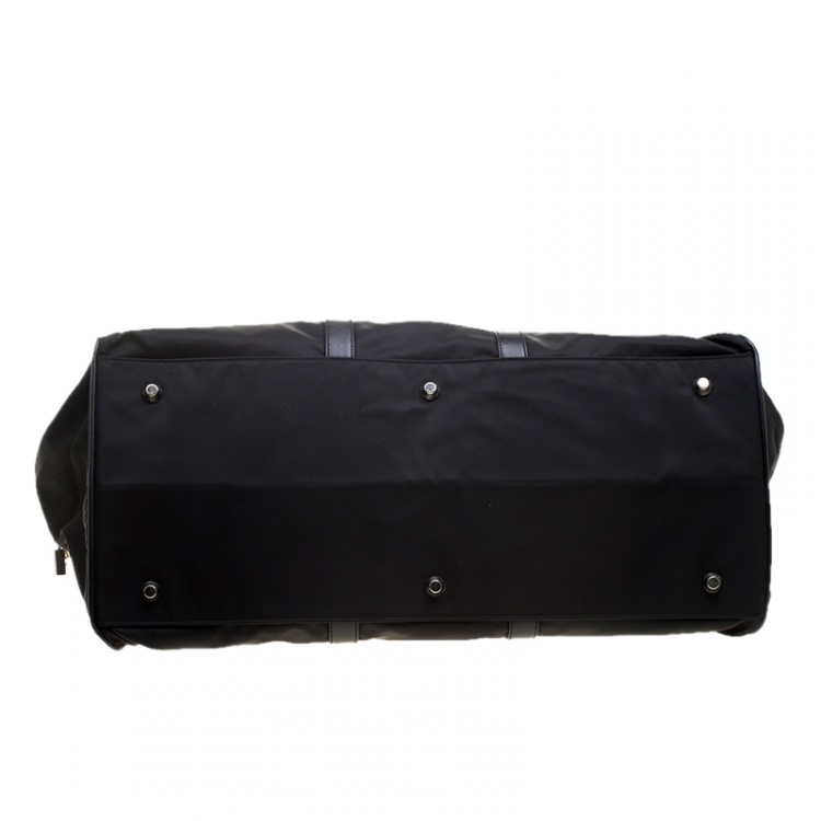 Pre Owned Prada Black Nylon and Saffiano Leather Trim Duffel Bag