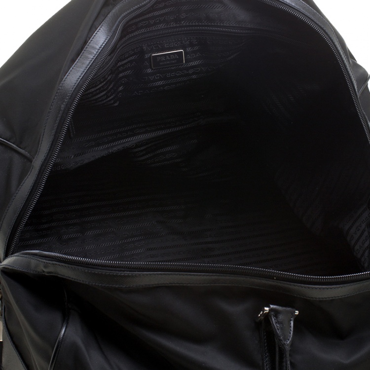 Pre Owned Prada Black Nylon and Saffiano Leather Trim Duffel Bag