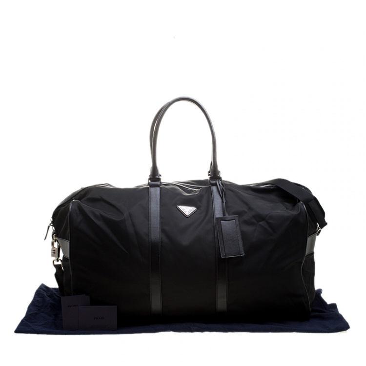 Pre Owned Prada Black Nylon and Saffiano Leather Trim Duffel Bag