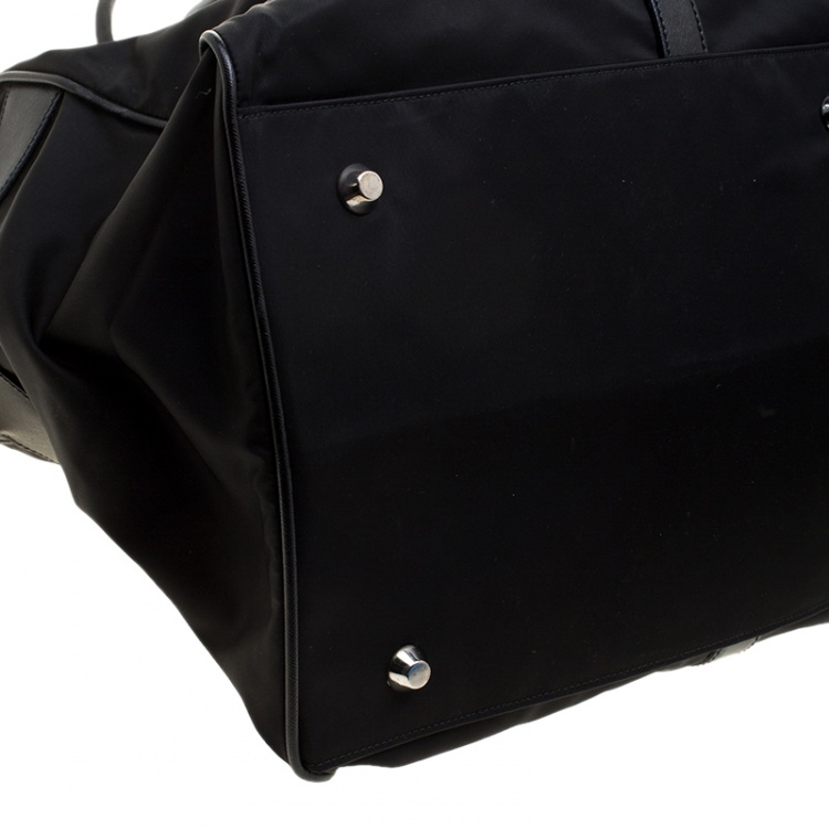 Pre Owned Prada Black Nylon and Saffiano Leather Trim Duffel Bag