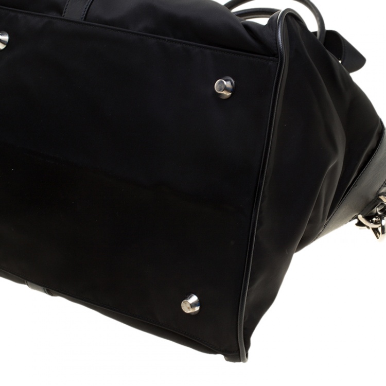 Pre Owned Prada Black Nylon and Saffiano Leather Trim Duffel Bag
