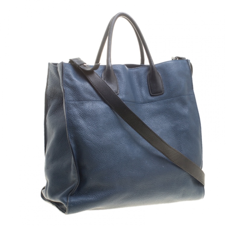 Pre Owned Prada Blue/Black Leather Tote
