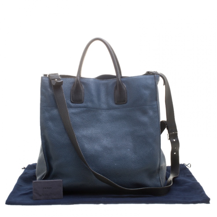 Pre Owned Prada Blue/Black Leather Tote