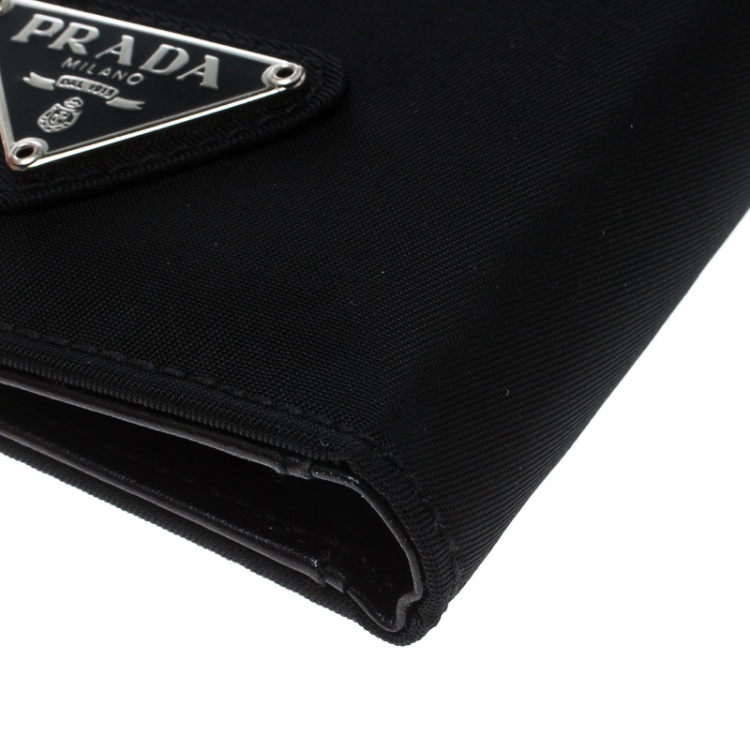 Pre Owned Prada Black Nylon Continental Wallet