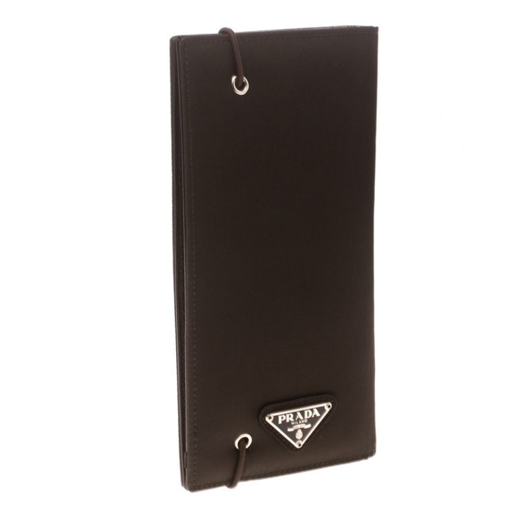 Pre Owned Prada Dark Brown Nylon Continental Wallet