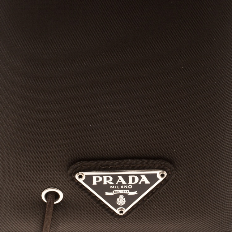Pre Owned Prada Dark Brown Nylon Continental Wallet