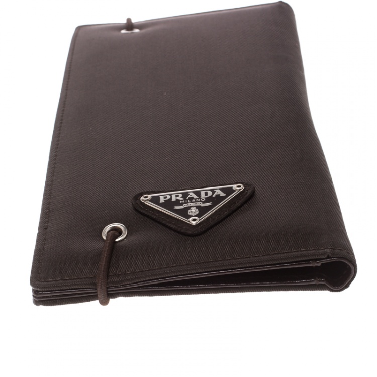 Pre Owned Prada Dark Brown Nylon Continental Wallet