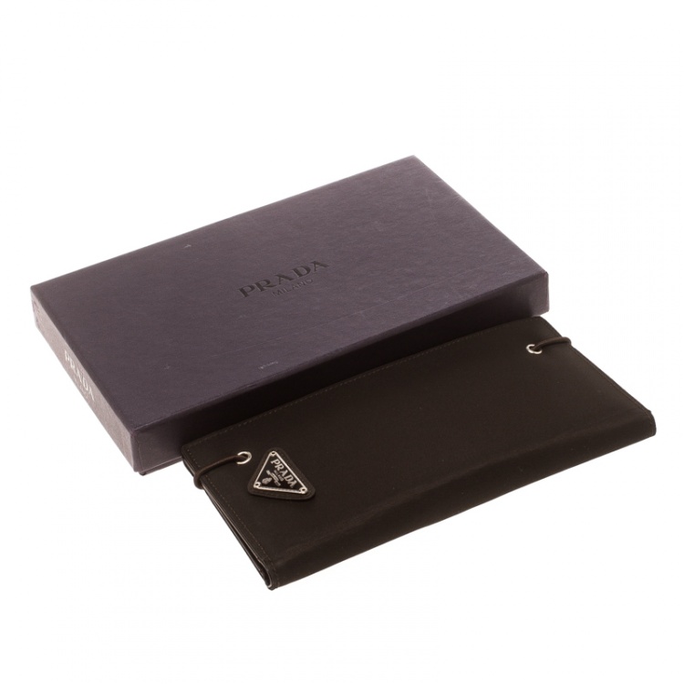 Pre Owned Prada Dark Brown Nylon Continental Wallet