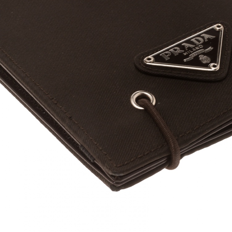 Pre Owned Prada Dark Brown Nylon Continental Wallet