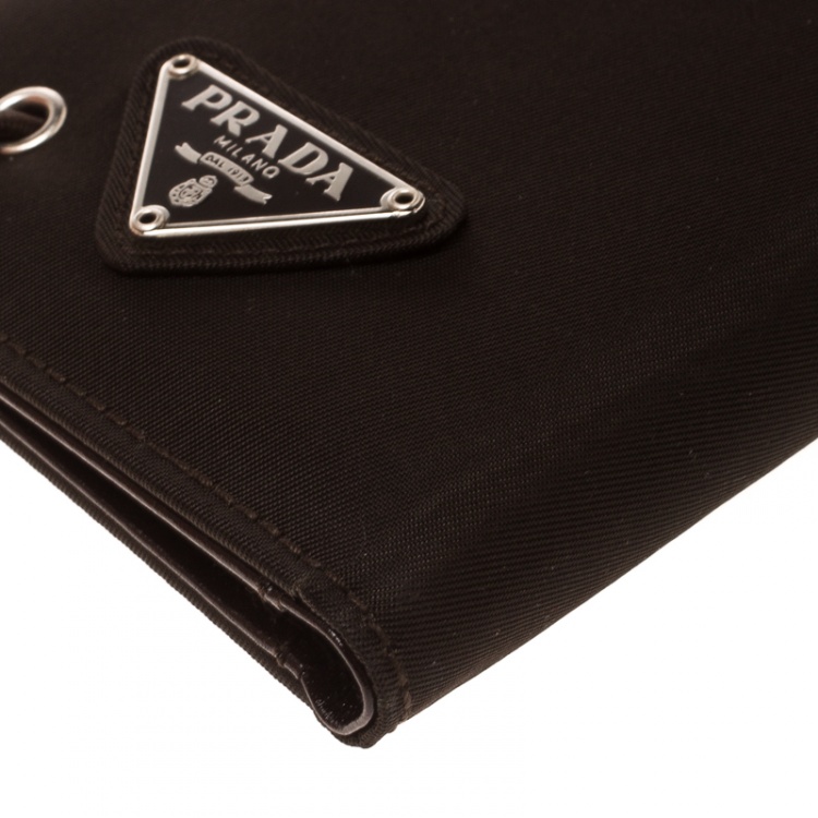 Pre Owned Prada Dark Brown Nylon Continental Wallet
