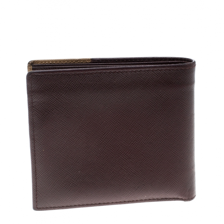 Pre Owned Prada Burgundy/Brown Saffiano Leather Bifold Wallet