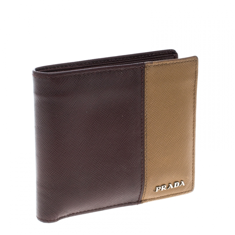 Pre Owned Prada Burgundy/Brown Saffiano Leather Bifold Wallet