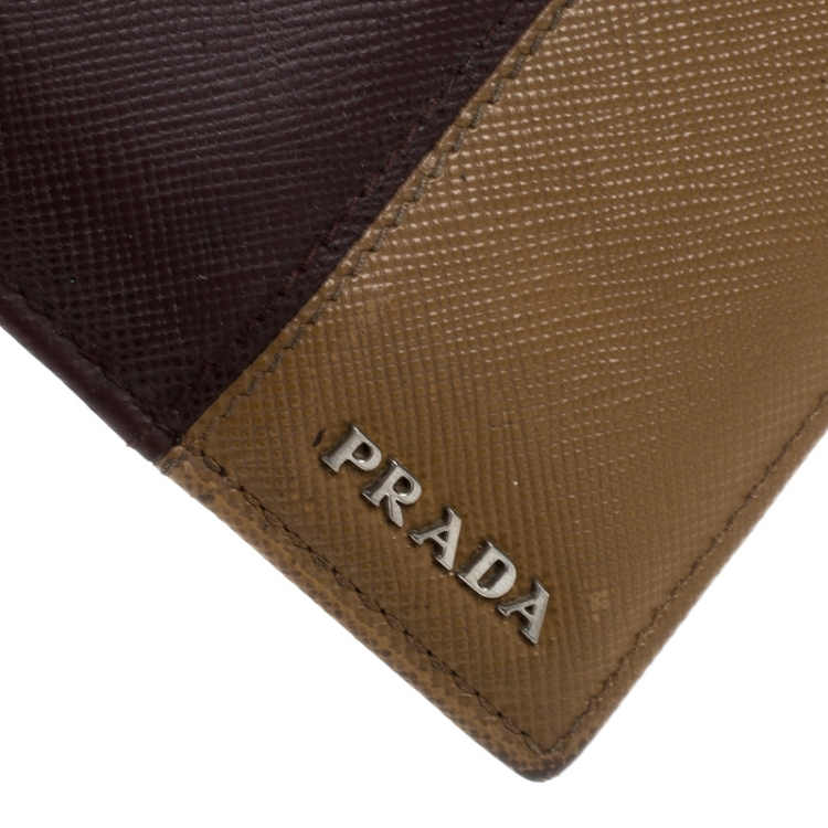 Pre Owned Prada Burgundy/Brown Saffiano Leather Bifold Wallet