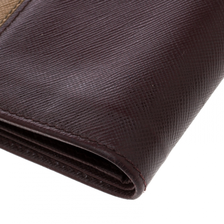 Pre Owned Prada Burgundy/Brown Saffiano Leather Bifold Wallet