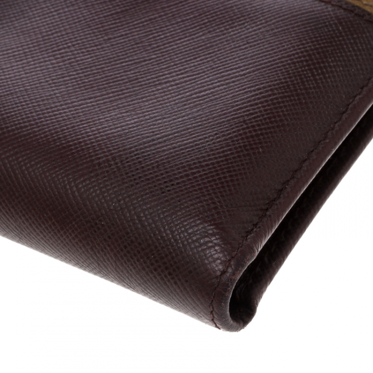 Pre Owned Prada Burgundy/Brown Saffiano Leather Bifold Wallet