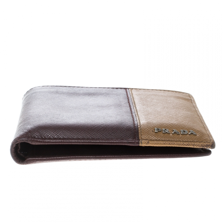 Pre Owned Prada Burgundy/Brown Saffiano Leather Bifold Wallet
