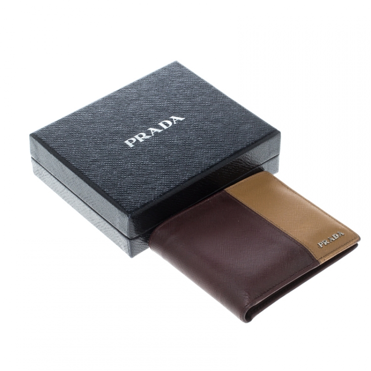 Pre Owned Prada Burgundy/Brown Saffiano Leather Bifold Wallet